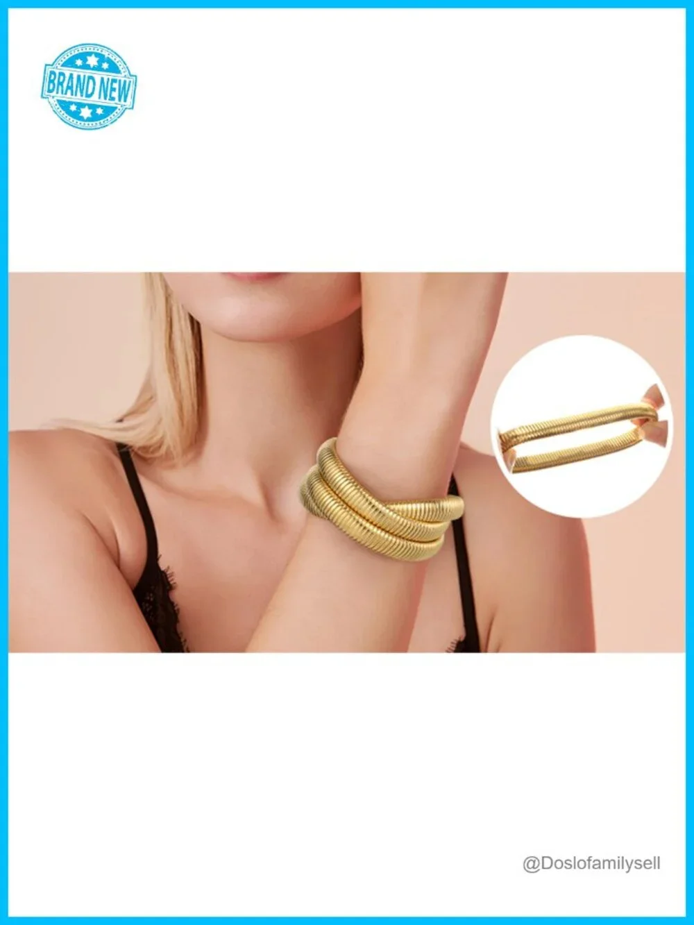 18K Gold Plated Chunky Stainless Steel Stretch Bangle Bracelet Stack